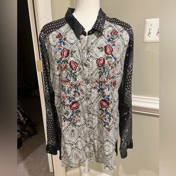 Aratta Silent Journey Little Secrets Shirt, floral, embroidered, burnout, EUC, L - Picture 6 of 15
